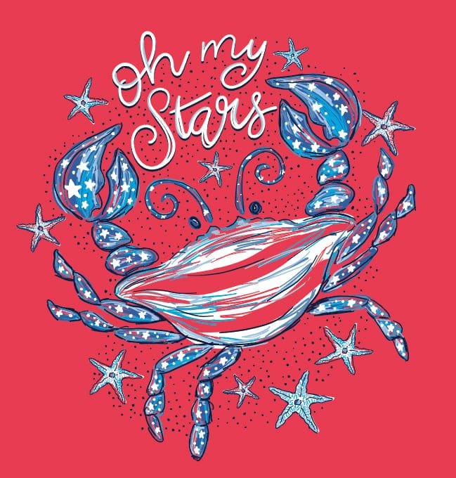 Southernology Women's Crab Oh My Stars Short Sleeve Graphic T-Shirt