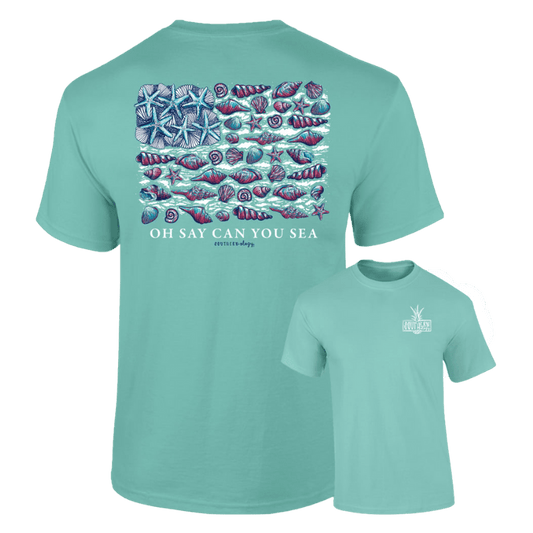 Southernology Women's Seashell Flag Oh Say Short Sleeve Graphic T-Shirt