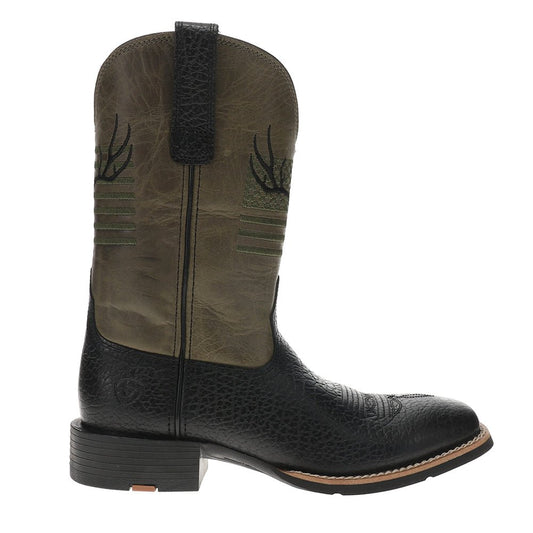 Sport Antlers Embroidered Patriotic Square Toe Pull On Cowboy Boots - SundialSport Antlers Embroidered Patriotic Square Toe Pull On Cowboy Boots