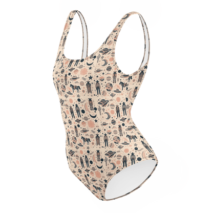 Cosmic Wrangler: Western Space Cowboy One-Piece Swimsuit