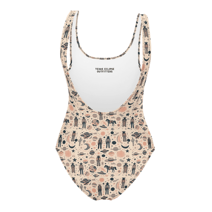 Cosmic Wrangler: Western Space Cowboy One-Piece Swimsuit
