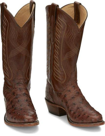 Tony Lama Men's Mccandles Chocolate Brown Full Quill Ostrich Round Toe Exotic Western Boots 8256