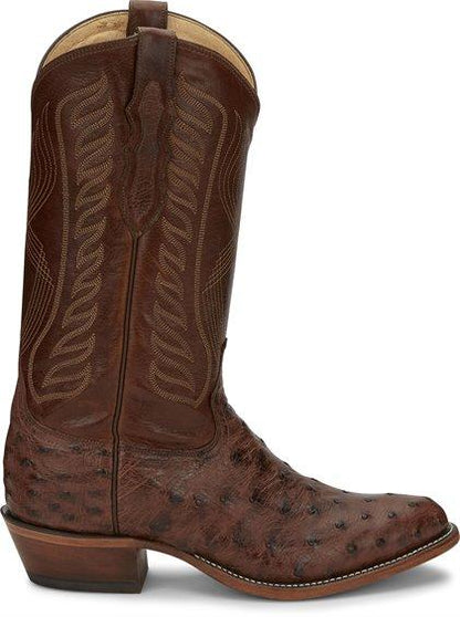 Tony Lama Men's Mccandles Chocolate Brown Full Quill Ostrich Round Toe Exotic Western Boots 8256