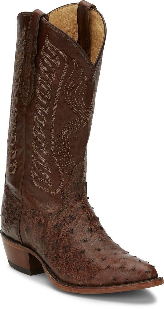 Tony Lama Men's Mccandles Chocolate Brown Full Quill Ostrich Round Toe Exotic Western Boots 8256