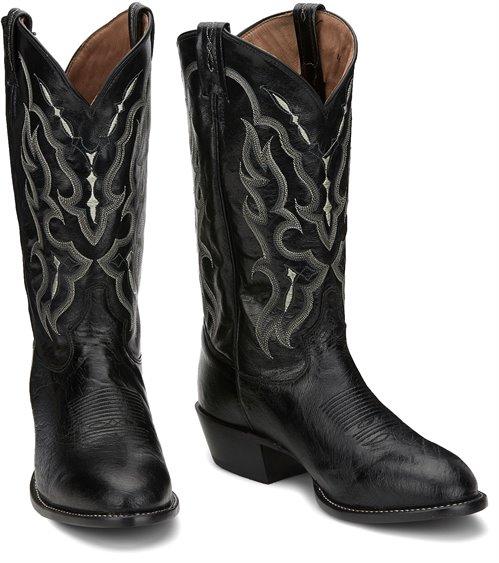 Tony Lama Men's Black Smooth Ostrich Round Toe Western Boots CT871