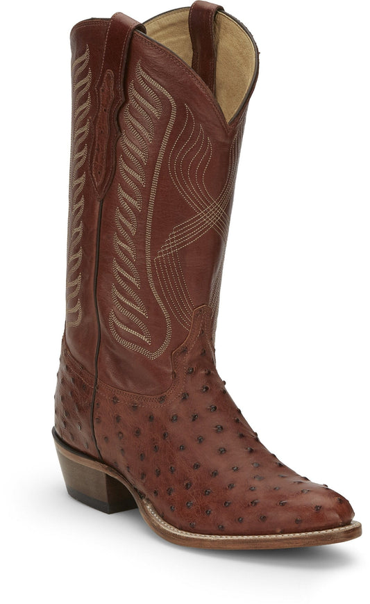 Tony Lama Men's Mccandles Brandy Full Quill Ostrich Round Toe Exotic Western Boots 8257