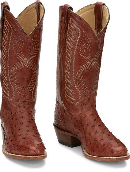Tony Lama Men's Mccandles Brandy Full Quill Ostrich Round Toe Exotic Western Boots 8257