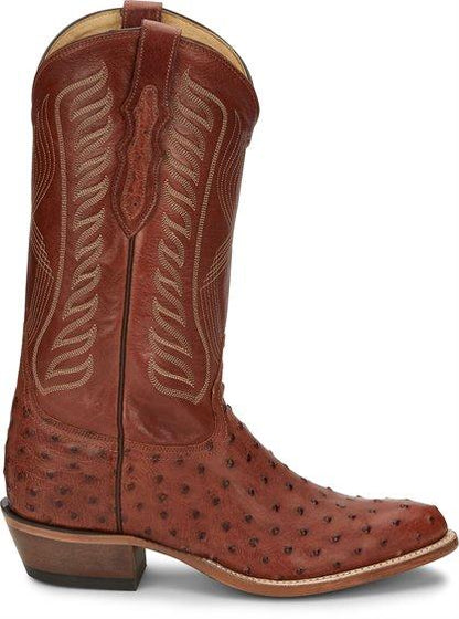 Tony Lama Men's Mccandles Brandy Full Quill Ostrich Round Toe Exotic Western Boots 8257