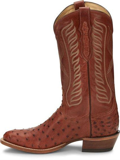 Tony Lama Men's Mccandles Brandy Full Quill Ostrich Round Toe Exotic Western Boots 8257