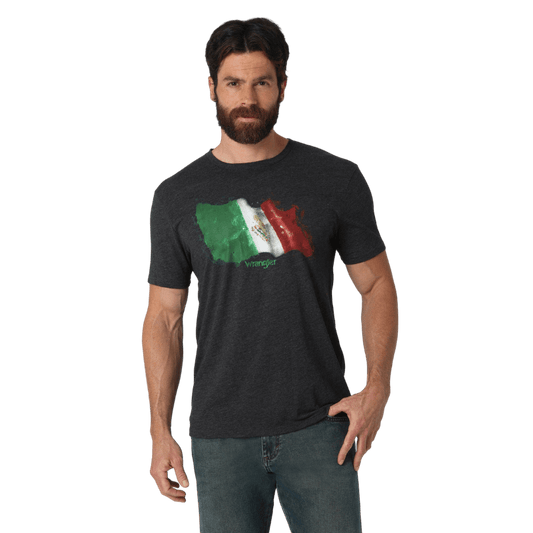 Wrangler Men's Mexican Flag Caviar Heather Short Sleeve T-Shirt 112318451